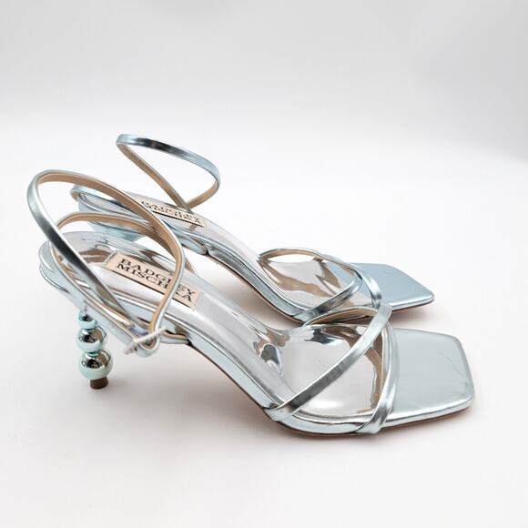 Badgley Mischka Ivette Pearl Heel Evening Sandals Women's Blue Size US6.5M EU37 - Picture 3 of 11